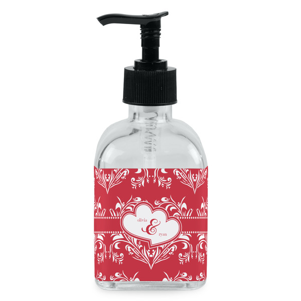 Custom Heart Damask Glass Soap & Lotion Bottle - Single Bottle (Personalized)