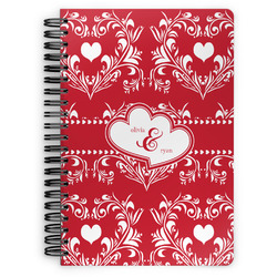 Heart Damask Spiral Notebook - 7x10 w/ Couple's Names