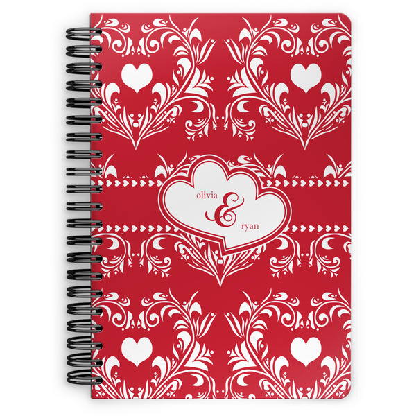 Custom Heart Damask Spiral Notebook - 7x10 w/ Couple's Names