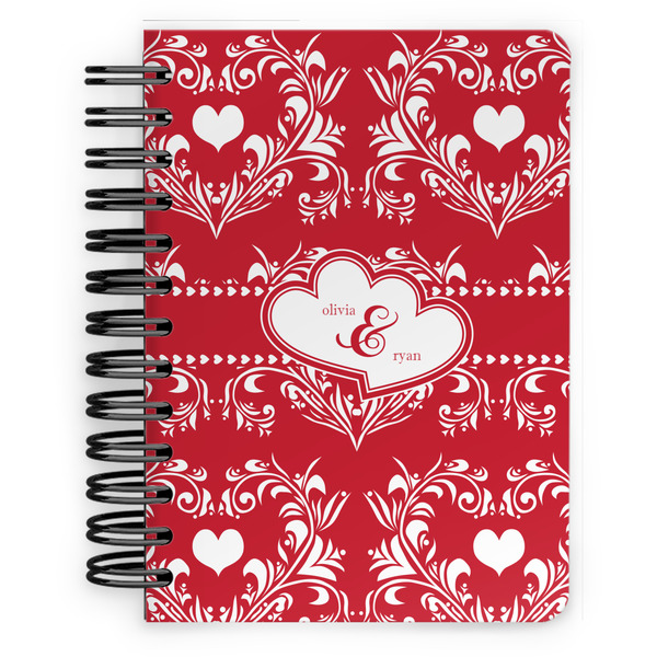 Custom Heart Damask Spiral Notebook - 5x7 w/ Couple's Names