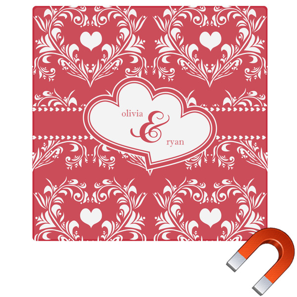 Custom Heart Damask Square Car Magnet - 10" (Personalized)