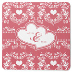 Heart Damask Square Rubber Backed Coaster (Personalized)