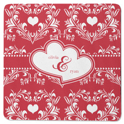 Heart Damask Square Rubber Backed Coaster (Personalized)