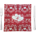 Heart Damask 9.5" Glass Square Lunch / Dinner Plate- Single or Set of 4 (Personalized)