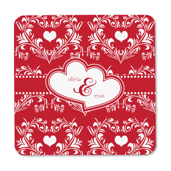 Heart Damask Square Fridge Magnet - FRONT