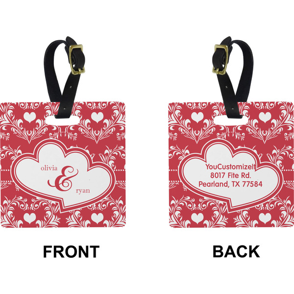 Heart Damask Square Luggage Tag (Front + Back)