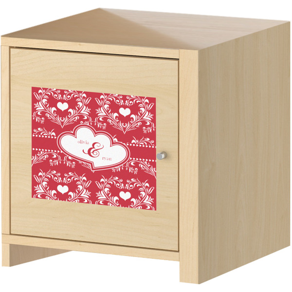 Heart Damask Square Wall Decal on Wooden Cabinet