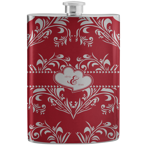 Custom Heart Damask Stainless Steel Flask (Personalized)