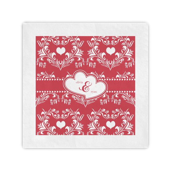 Custom Heart Damask Standard Cocktail Napkins (Personalized)
