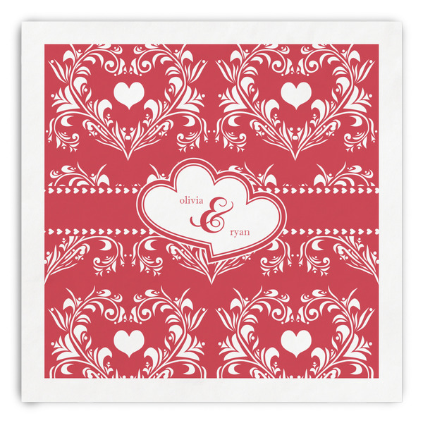 Custom Heart Damask Paper Dinner Napkins (Personalized)