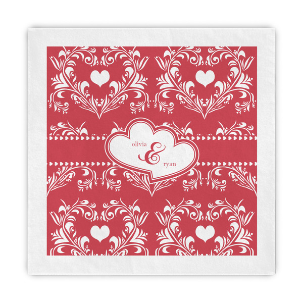 Custom Heart Damask Decorative Paper Napkins (Personalized)