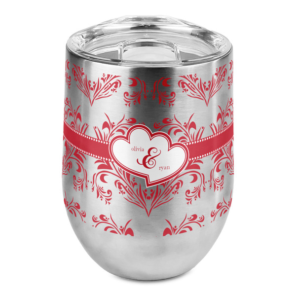 Custom Heart Damask Stemless Wine Tumbler - Full Print (Personalized)