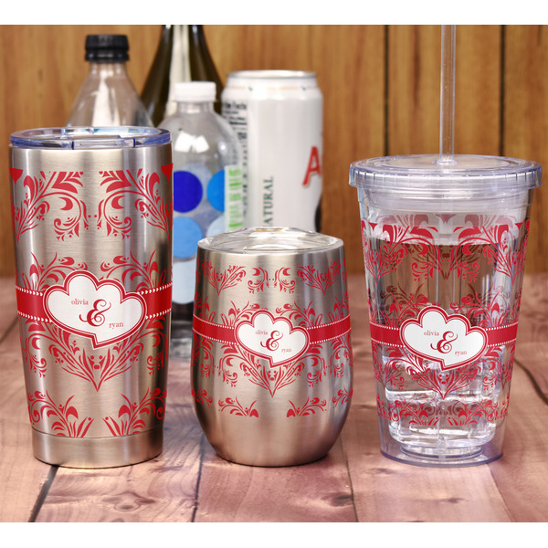 Heart Damask Stemless Wine Tumbler - Full Print - In Context