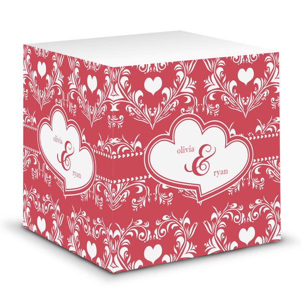 Custom Heart Damask Sticky Note Cube (Personalized)