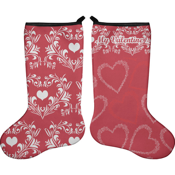 Custom Heart Damask Holiday Stocking - Double-Sided - Neoprene (Personalized)