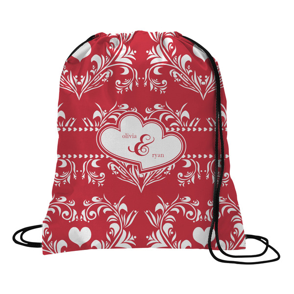 Custom Heart Damask Drawstring Backpack - Large (Personalized)