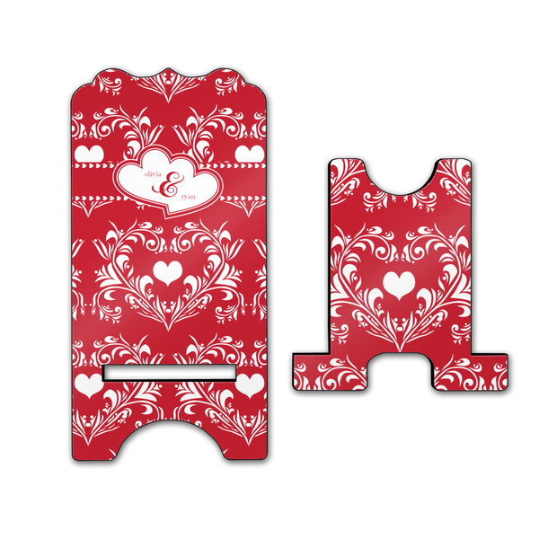 Heart Damask Stylized Phone Stand - Front & Back - Large