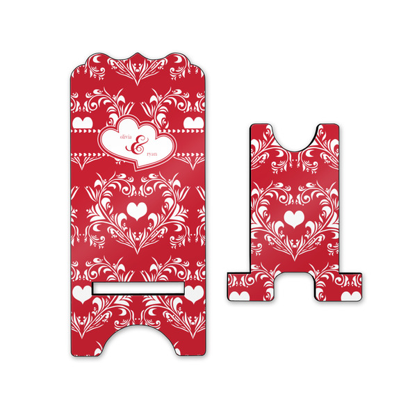 Heart Damask Stylized Phone Stand - Front & Back - Small