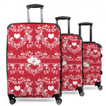 Heart Damask 3 Piece Luggage Set - 20" Carry On, 24" Medium Checked, 28" Large Checked (Personalized)
