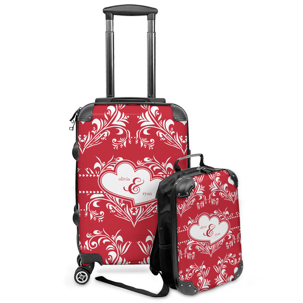 Custom Heart Damask Kids 2-Piece Luggage Set - Suitcase & Backpack (Personalized)