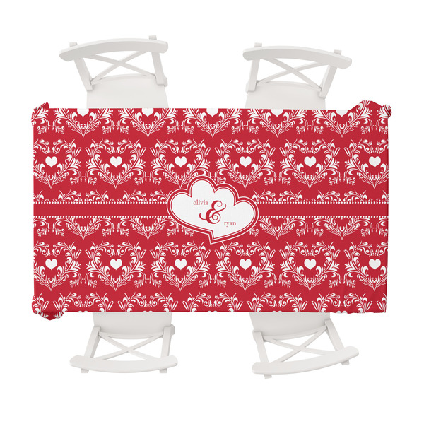 Custom Heart Damask Tablecloth - 58"x102" (Personalized)