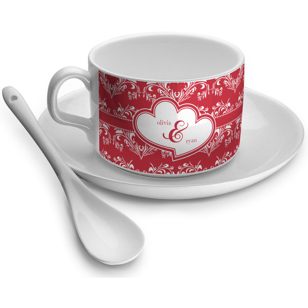 Custom Heart Damask Tea Cup (Personalized)