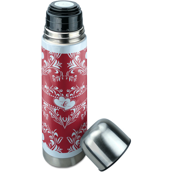Heart Damask Thermos - Lid Off