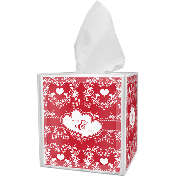 Custom Heart Damask Tissue Box Cover (Personalized)
