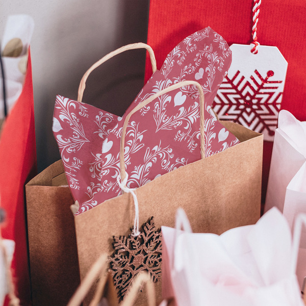 Heart Damask Tissue Paper - In Gift Bag