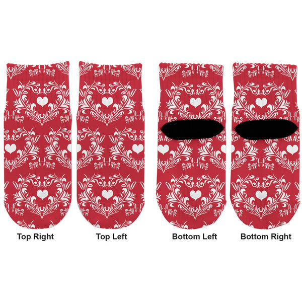 Heart Damask Toddler Ankle Socks - Double Pair - Front and Back - Apvl