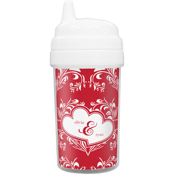 Custom Heart Damask Toddler Sippy Cup (Personalized)
