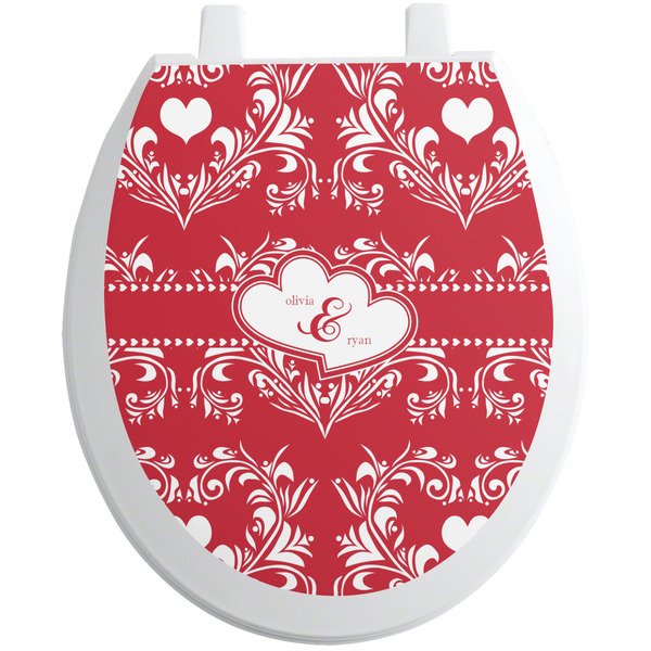 Custom Heart Damask Toilet Seat Decal - Round (Personalized)