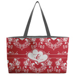 Heart Damask Beach Totes Bag - w/ Black Handles (Personalized)