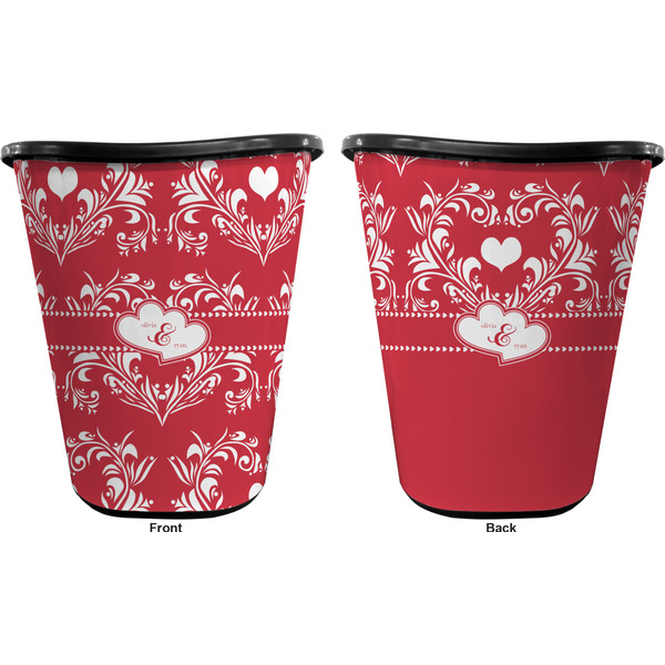 Heart Damask Trash Can Black - Front and Back - Apvl
