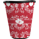 Heart Damask Waste Basket - Double Sided (Black) (Personalized)