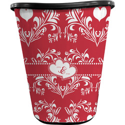 Heart Damask Waste Basket - Single Sided (Black) (Personalized)