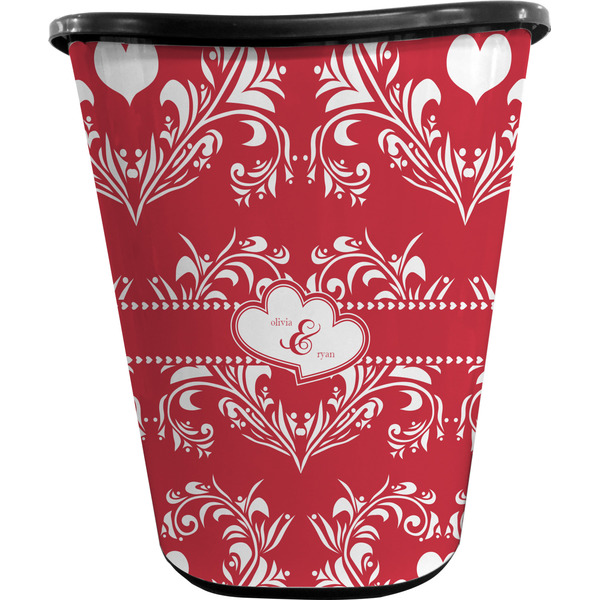 Heart Damask Waste Basket (Black)