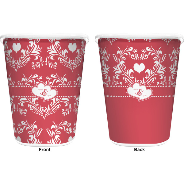 Heart Damask Trash Can White - Front and Back - Apvl