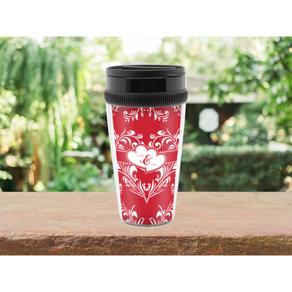 Heart Damask Travel Mug Lifestyle (Personalized)