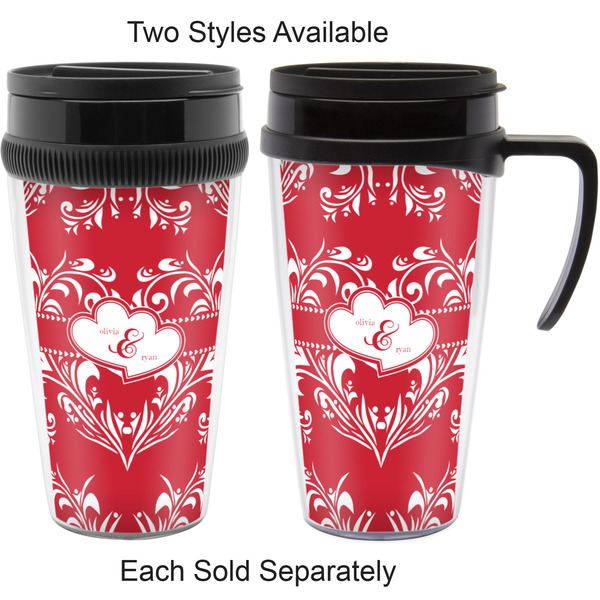 Heart Damask Travel Mugs - with & without Handle