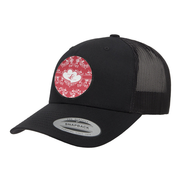 Custom Heart Damask Trucker Hat - Black (Personalized)