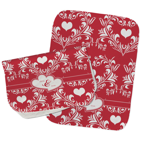 Heart Damask Two Rectangle Burp Cloths - Open & Folded