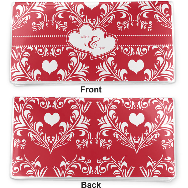 Heart Damask Vinyl Check Book Cover - Front and Back
