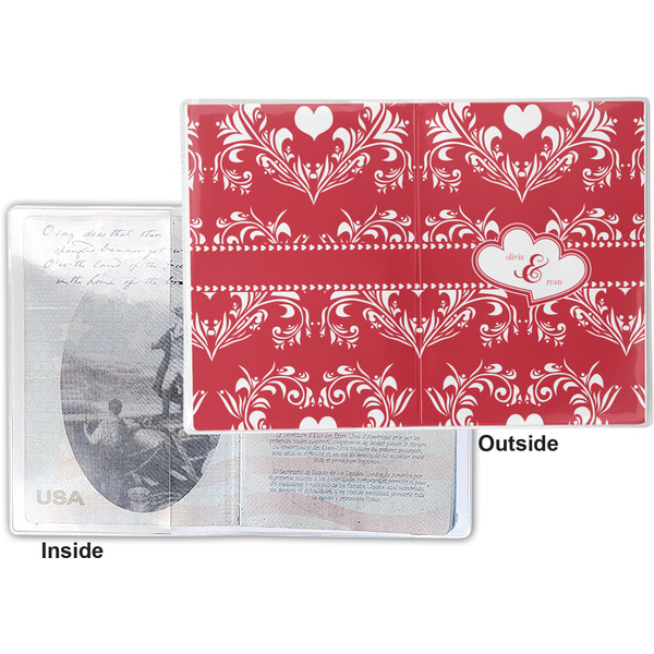 Heart Damask Vinyl Passport Holder - Flat Front and Back