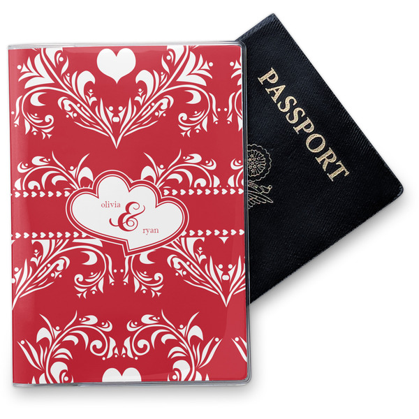 Custom Heart Damask Vinyl Passport Holder (Personalized)