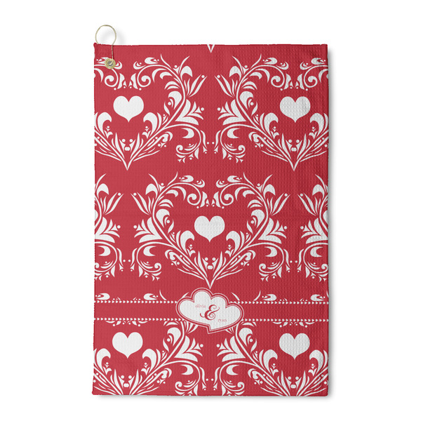 Custom Heart Damask Waffle Weave Golf Towel (Personalized)