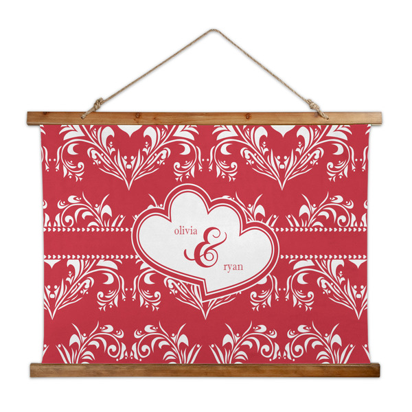 Custom Heart Damask Wall Hanging Tapestry - Wide (Personalized)