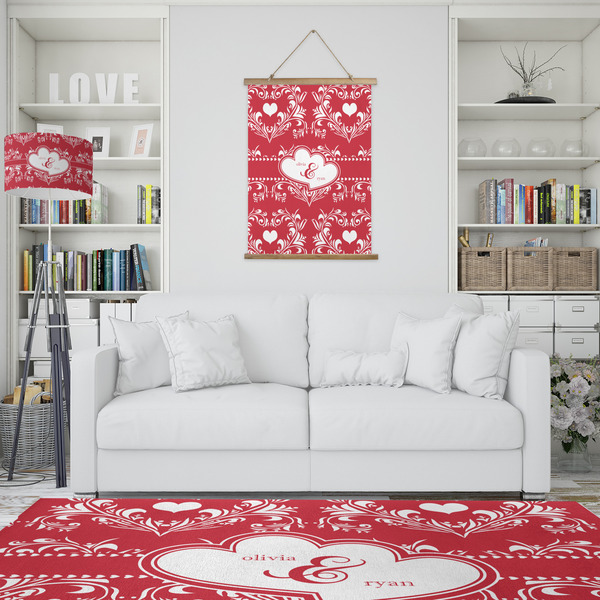 Heart Damask Wall Hanging Tapestry - Portrait - IN CONTEXT
