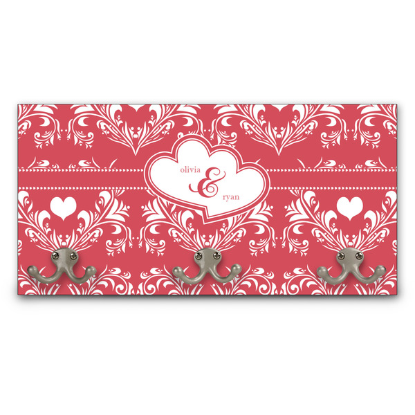 Custom Heart Damask Wall Mounted Coat Rack (Personalized)