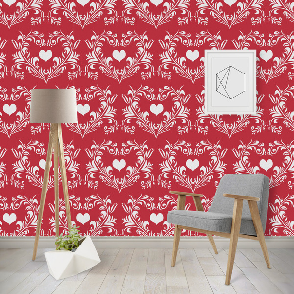 Custom Heart Damask Wallpaper & Surface Covering (Water Activated - Removable)
